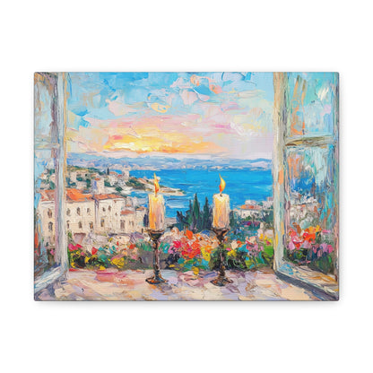 Sunset Shabbat Candles Landscape Canvas Wall Art