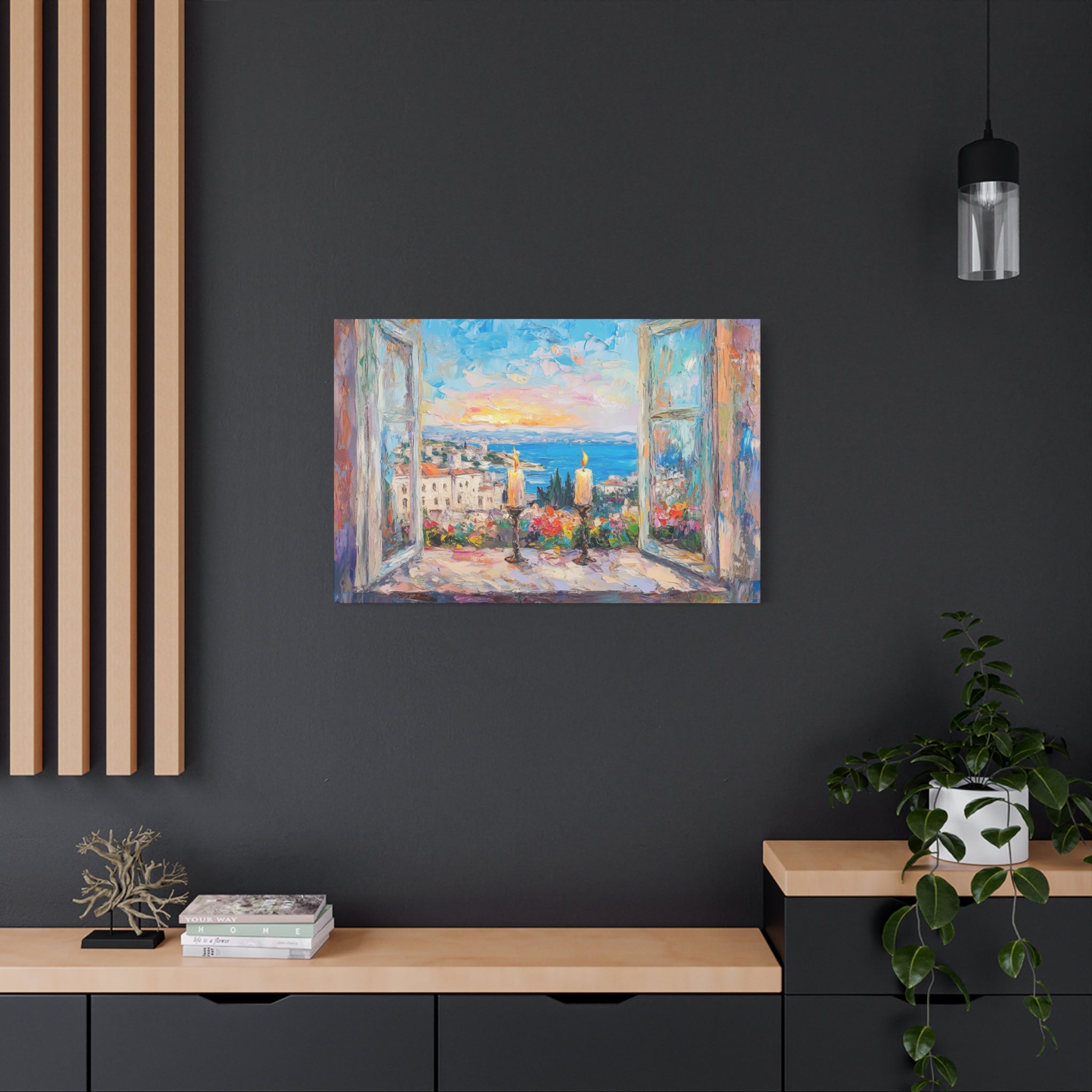 Sunset Shabbat Candles Landscape Canvas Wall Art