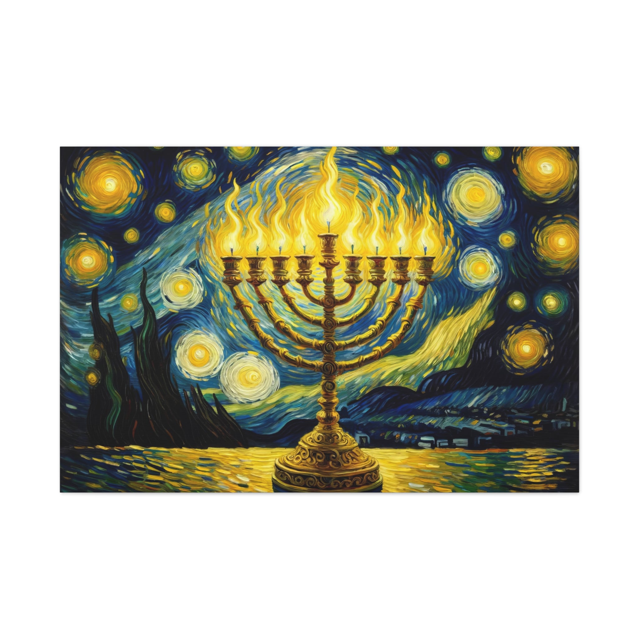 Menorah Van Gogh Style Painting Canvas