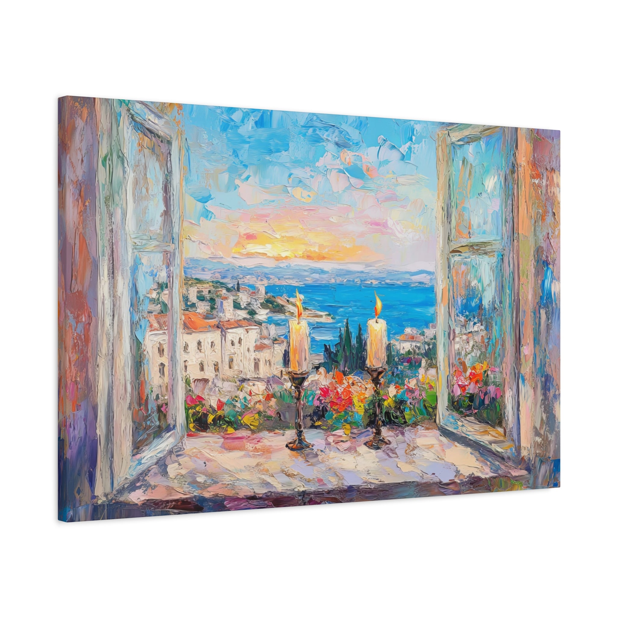 Sunset Shabbat Candles Landscape Canvas Wall Art