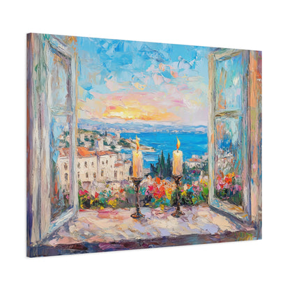 Sunset Shabbat Candles Landscape Canvas Wall Art