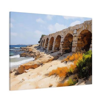 Israel Caesarea Aqueduct Painting Canvas, Israeli Coast Wall Art