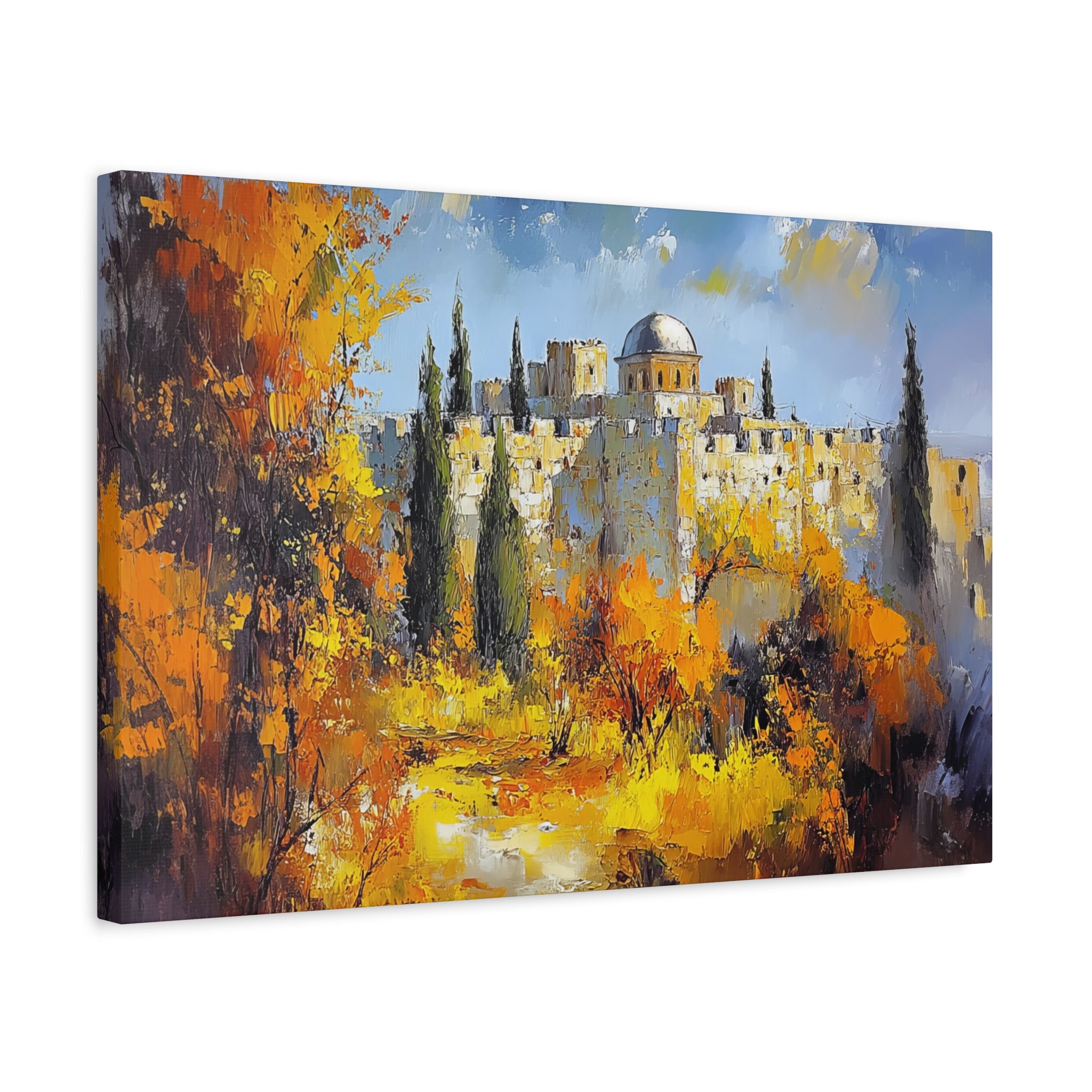 Jerusalem Landscape Painting Canvas, Old City Wall Art