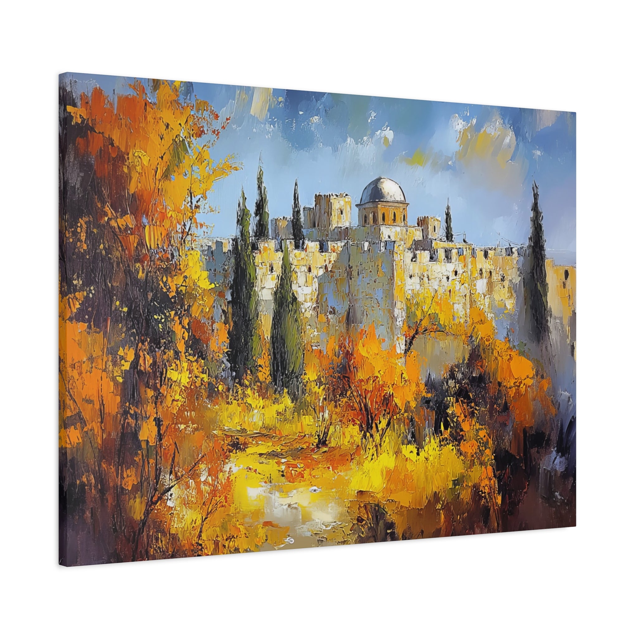 Jerusalem Landscape Painting Canvas, Old City Wall Art