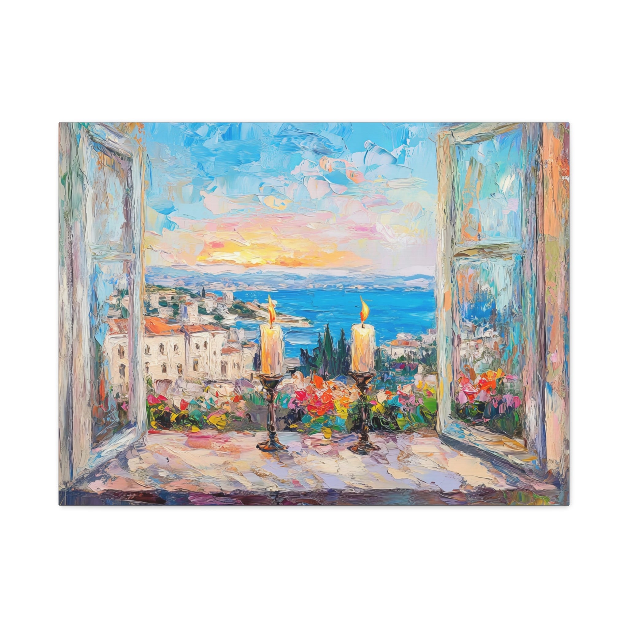 Sunset Shabbat Candles Landscape Canvas Wall Art