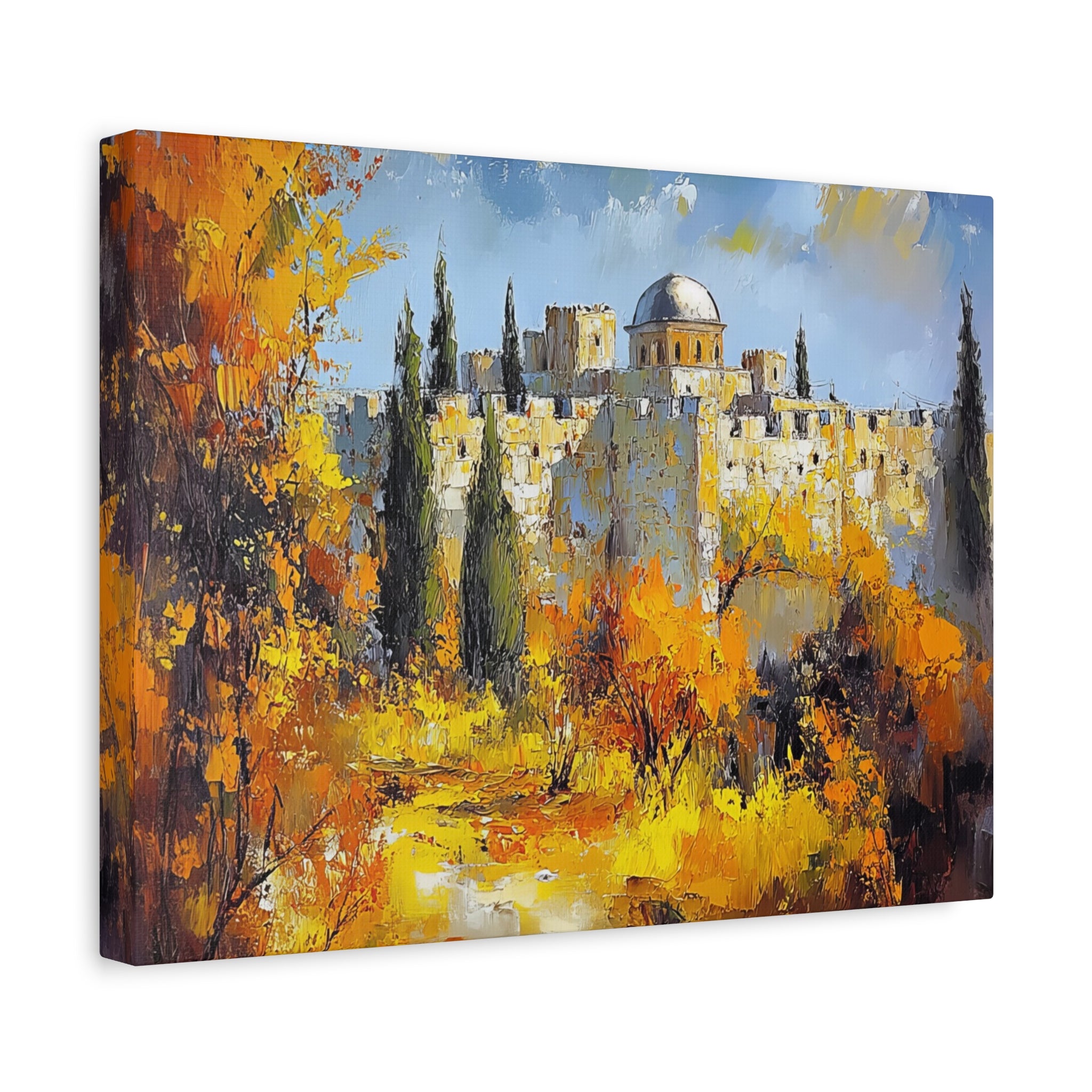 Jerusalem Landscape Painting Canvas, Old City Wall Art