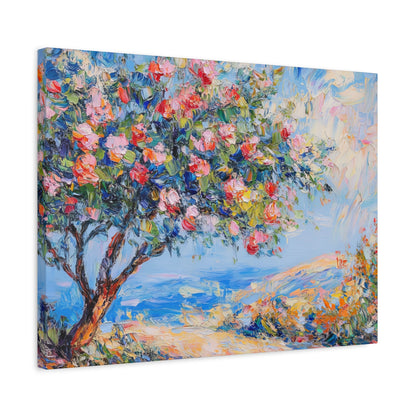 Israel Pomegranate Tree Painting Canvas, Blossoming Tree Wall Art