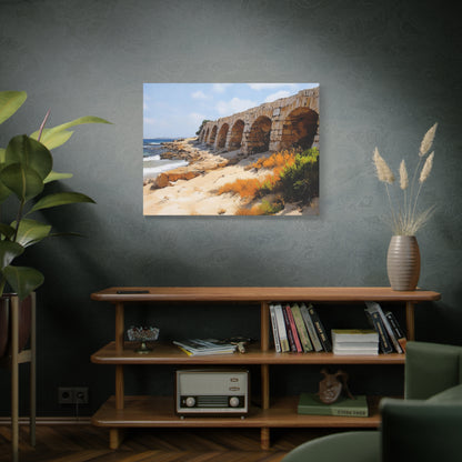 Israel Caesarea Aqueduct Painting Canvas, Israeli Coast Wall Art