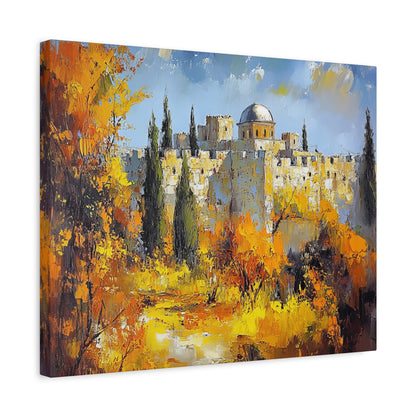 Jerusalem Landscape Painting Canvas, Old City Wall Art