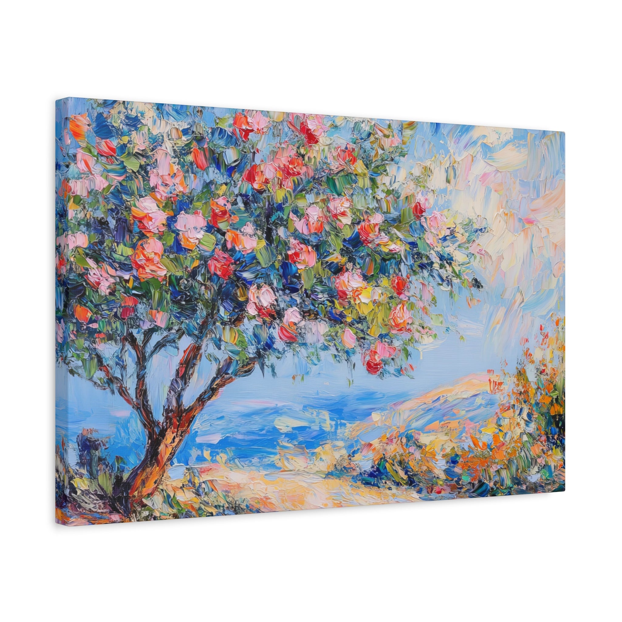 Israel Pomegranate Tree Painting Canvas, Blossoming Tree Wall Art