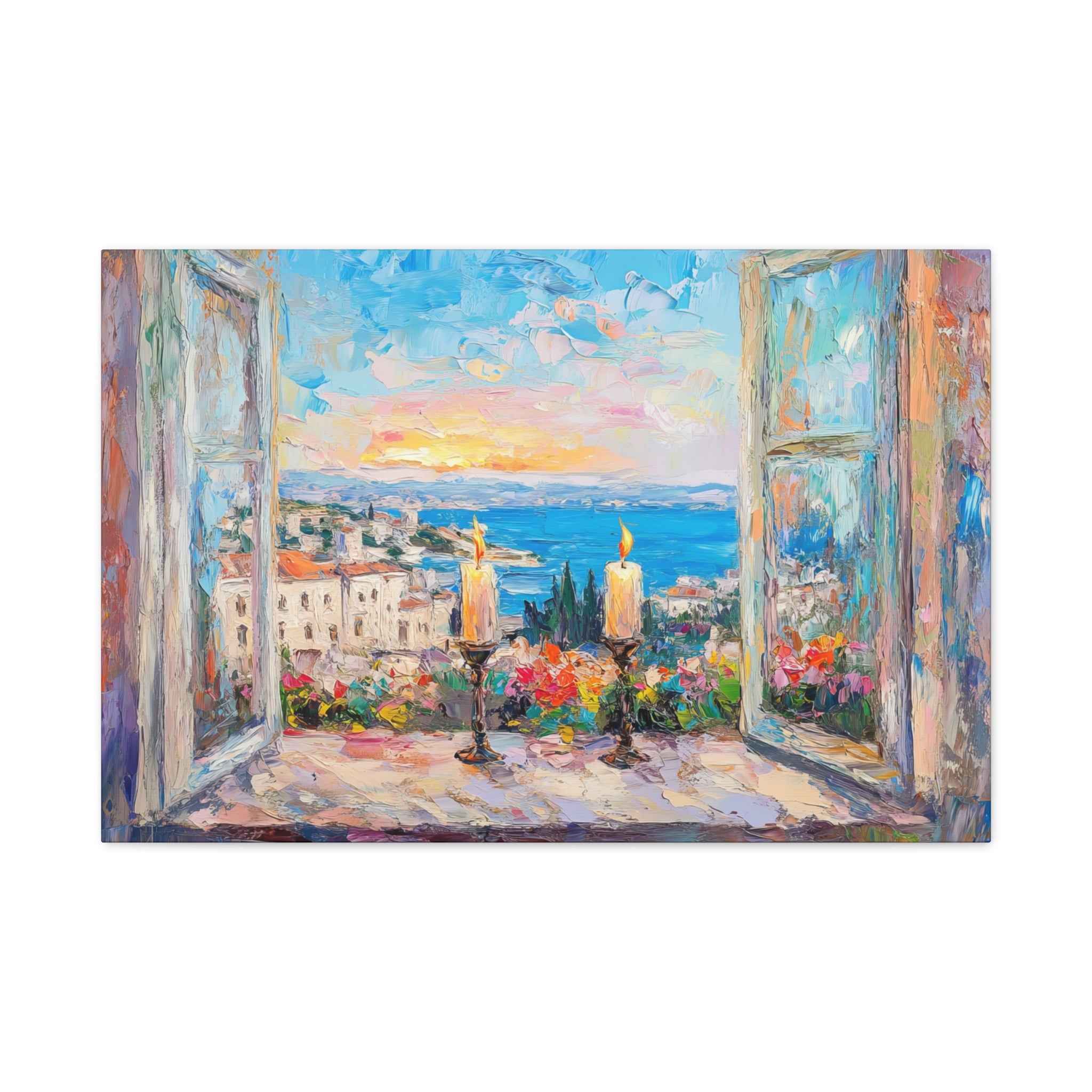 Sunset Shabbat Candles Landscape Canvas Wall Art