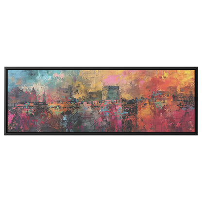 Abstract Jerusalem Painting Panoramic Framed Canvas Ready to Hang, Jerusalem Art Canvas Judaica Wall Art Home Decor, Jewish Painting Wall Decor