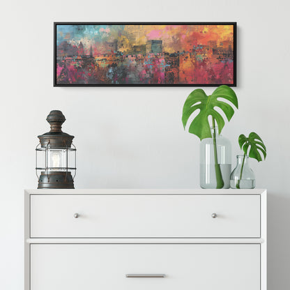 Abstract Jerusalem Painting Panoramic Framed Canvas Ready to Hang, Jerusalem Art Canvas Judaica Wall Art Home Decor, Jewish Painting Wall Decor