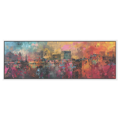 Abstract Jerusalem Painting Panoramic Framed Canvas Ready to Hang, Jerusalem Art Canvas Judaica Wall Art Home Decor, Jewish Painting Wall Decor