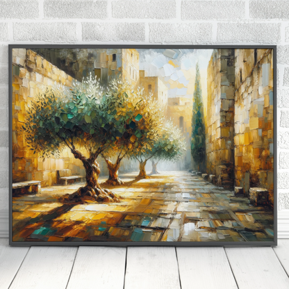 Old City Olive Trees Painting Digital Art