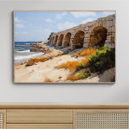 Caesarea Aqueduct Painting Digital Art, Israel Art