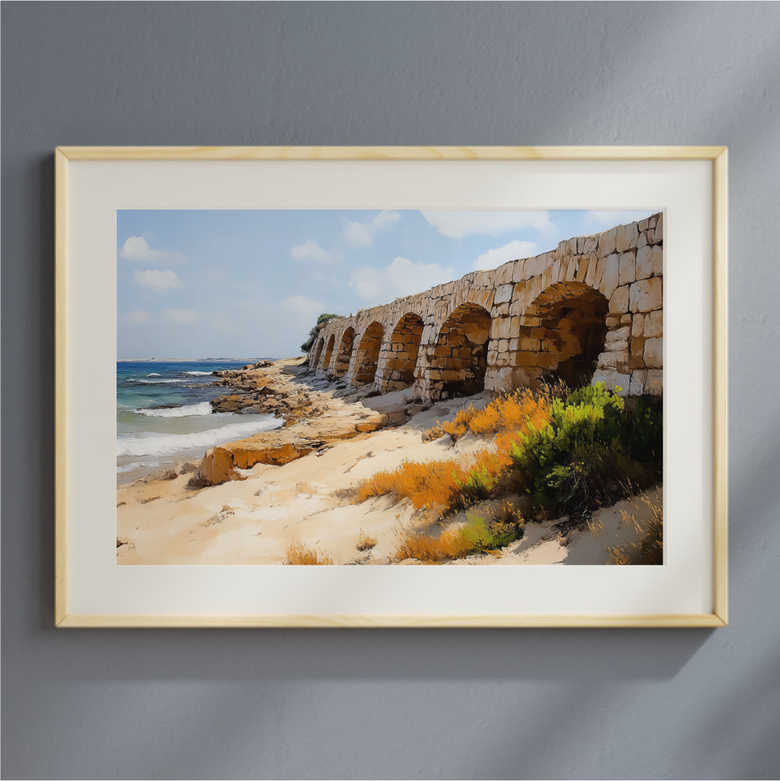 Caesarea Aqueduct Painting Digital Art, Israel Art