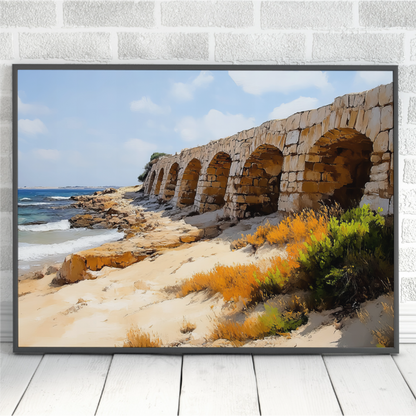 Caesarea Aqueduct Painting Digital Art, Israel Art