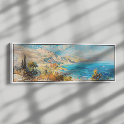 Israel Coast Painting Panoramic Framed Canvas Ready to Hang, Israeli Art Canvas Israel Wall Art Home Decor, Judaica Painting Wall Decor