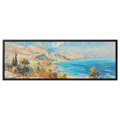 Israel Coast Painting Panoramic Framed Canvas Ready to Hang, Israeli Art Canvas Israel Wall Art Home Decor, Judaica Painting Wall Decor