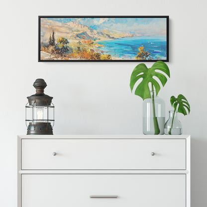 Israel Coast Painting Panoramic Framed Canvas Ready to Hang, Israeli Art Canvas Israel Wall Art Home Decor, Judaica Painting Wall Decor