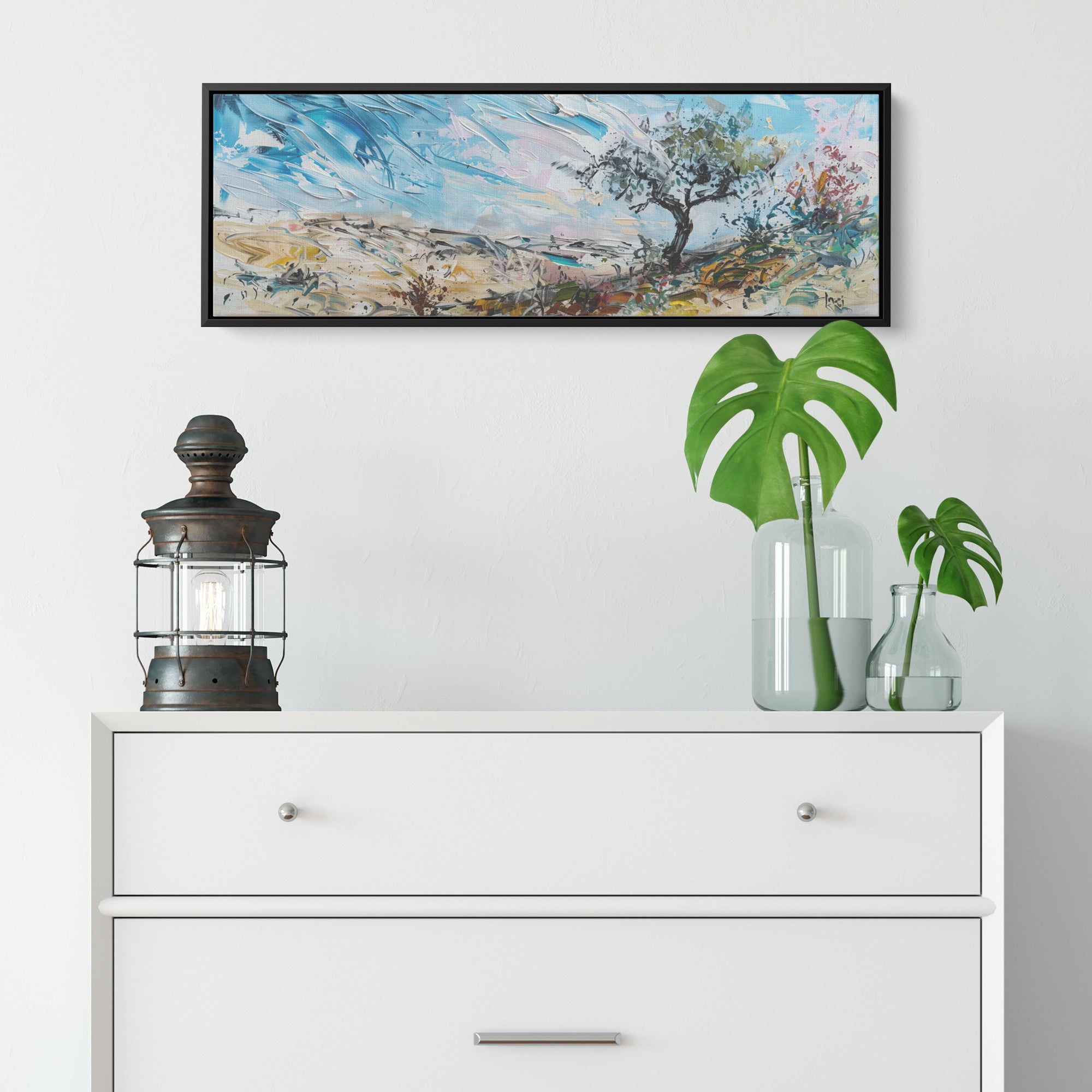 Israel Galilee Painting Panoramic Framed Canvas Ready to Hang, Israeli Art Canvas