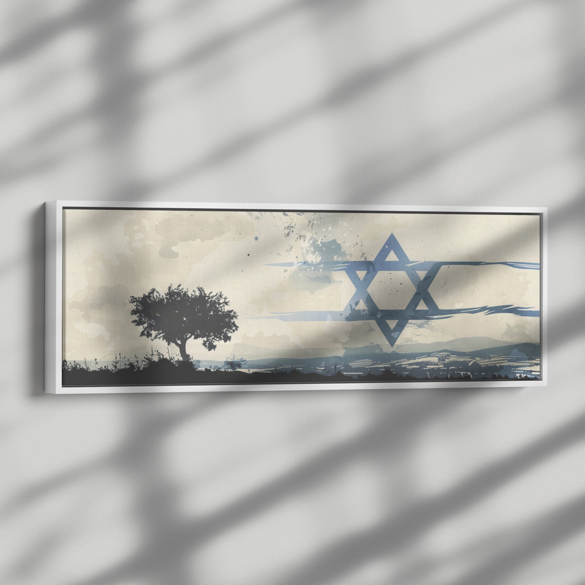 ציור נוף ישראלי בד קנבס ממוסגר פנורמי מוכן לתלייה, קנבס אמנות ישראלית אמנות קיר אמנות הבית, עיצוב קירות יודאיקה