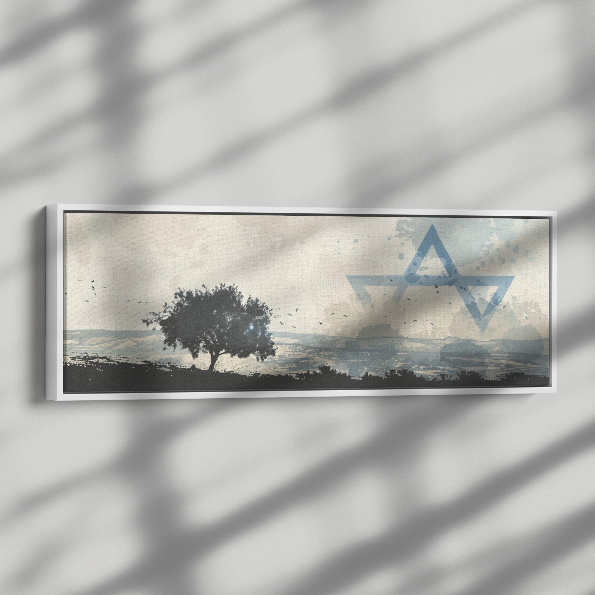 ציור נוף ישראלי בד קנבס ממוסגר פנורמי מוכן לתלייה, קנבס אמנות ישראלית אמנות קיר אמנות הבית, עיצוב קירות יודאיקה