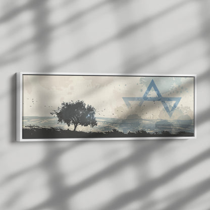 Israel Landscape Painting Panoramic Framed Canvas Ready to Hang, Israeli Art Canvas Israel Wall Art Home Decor, Judaica Painting Wall Decor