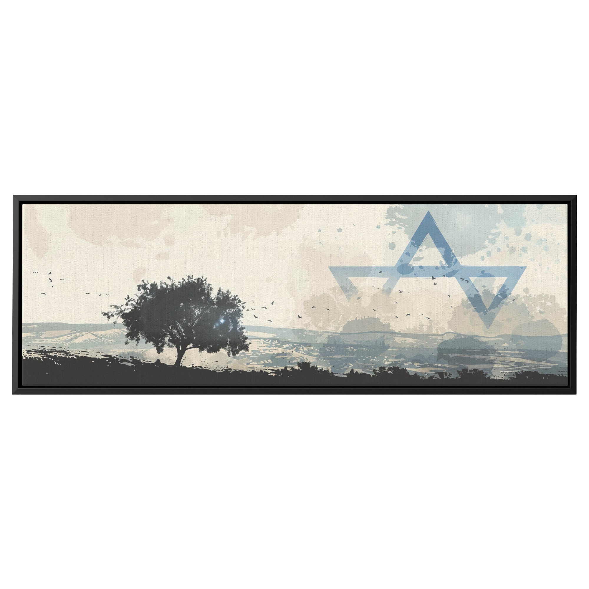 ציור נוף ישראלי בד קנבס ממוסגר פנורמי מוכן לתלייה, קנבס אמנות ישראלית אמנות קיר אמנות הבית, עיצוב קירות יודאיקה