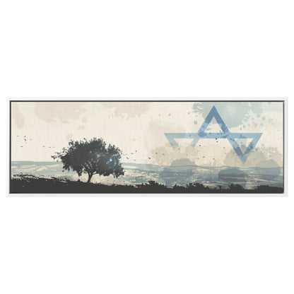 Israel Landscape Painting Panoramic Framed Canvas Ready to Hang, Israeli Art Canvas Israel Wall Art Home Decor, Judaica Painting Wall Decor