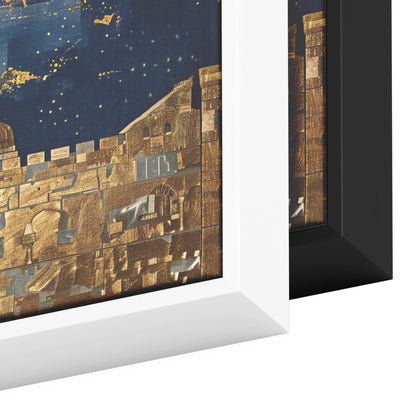 Jerusalem Old City Painting Panoramic Framed Canvas Ready to Hang, Jerusalem Art Canvas Judaica Wall Art Home Decor Jewish Original Painting