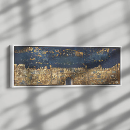 Jerusalem Old City Painting Panoramic Framed Canvas Ready to Hang, Jerusalem Art Canvas Judaica Wall Art Home Decor Jewish Original Painting