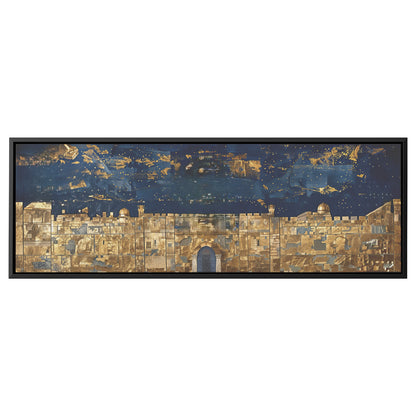 Jerusalem Old City Painting Panoramic Framed Canvas Ready to Hang, Jerusalem Art Canvas Judaica Wall Art Home Decor Jewish Original Painting