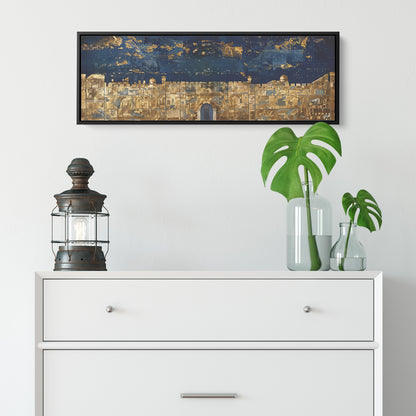 Jerusalem Old City Painting Panoramic Framed Canvas Ready to Hang, Jerusalem Art Canvas Judaica Wall Art Home Decor Jewish Original Painting