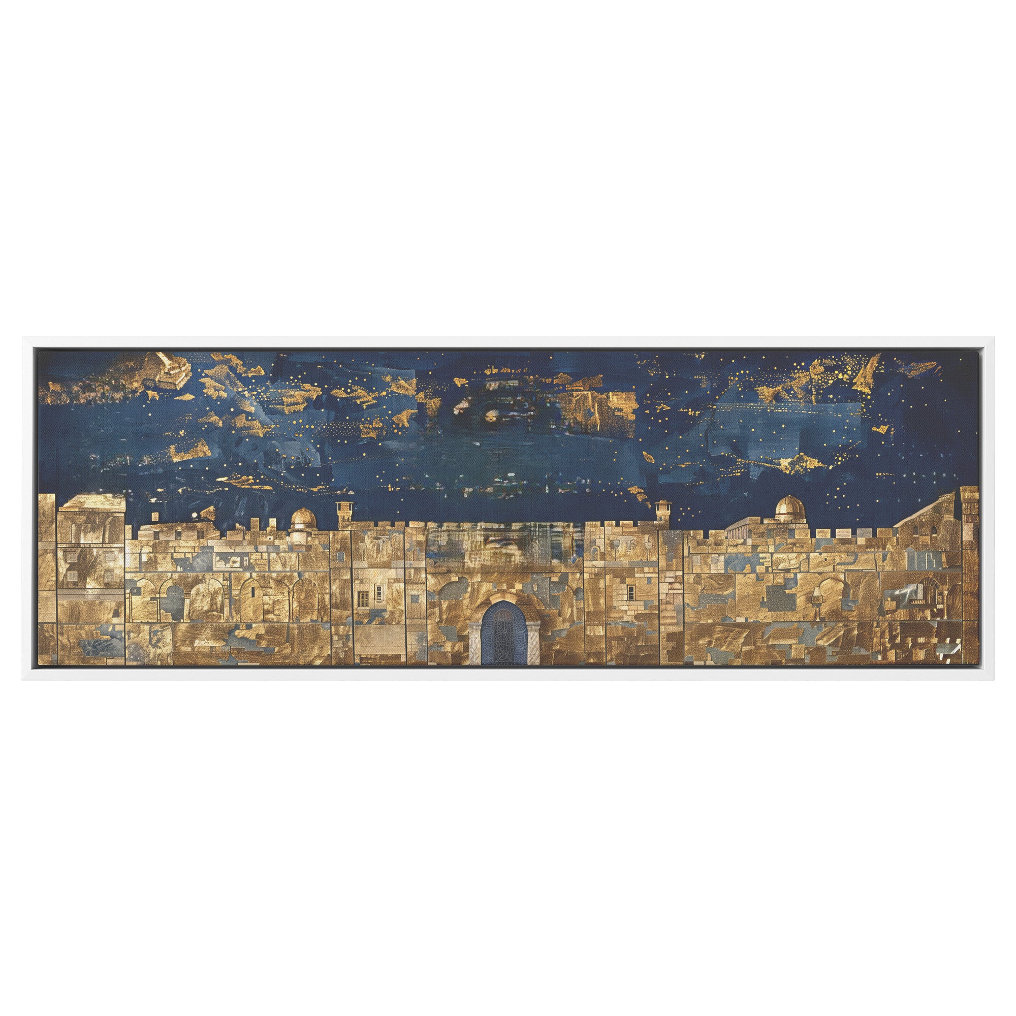 Jerusalem Old City Painting Panoramic Framed Canvas Ready to Hang, Jerusalem Art Canvas Judaica Wall Art Home Decor Jewish Original Painting