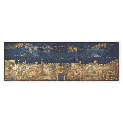 Jerusalem Old City Painting Panoramic Framed Canvas Ready to Hang, Jerusalem Art Canvas Judaica Wall Art Home Decor Jewish Original Painting