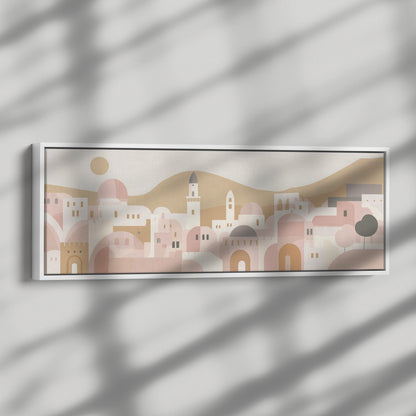 Jerusalem Painting Panoramic Framed Canvas Ready to Hang, Jerusalem Art Canvas Judaica Wall Art Home Decor, Jewish Painting Wall Decor