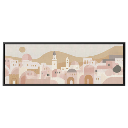 Jerusalem Painting Panoramic Framed Canvas Ready to Hang, Jerusalem Art Canvas Judaica Wall Art Home Decor, Jewish Painting Wall Decor