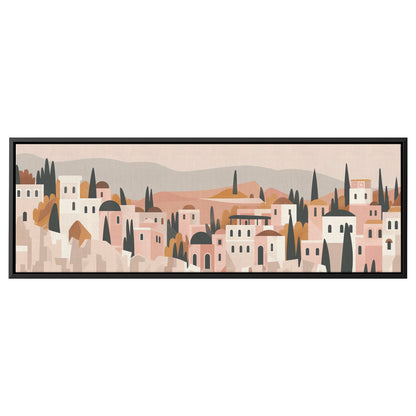 ציור ירושלים קנבס ממוסגר פנורמי מוכן לתלייה, קנבס אמנות ירושלים יודאיקה עיצוב קיר לבית, עיצוב קיר ציור יהודי