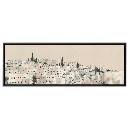 Jerusalem Painting Panoramic Framed Canvas Ready to Hang, Jerusalem Art Canvas Judaica Wall Art Home Decor, Jewish Painting Wall Decor