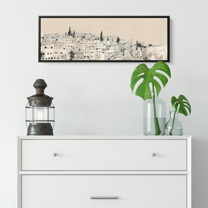 Jerusalem Painting Panoramic Framed Canvas Ready to Hang, Jerusalem Art Canvas Judaica Wall Art Home Decor, Jewish Painting Wall Decor