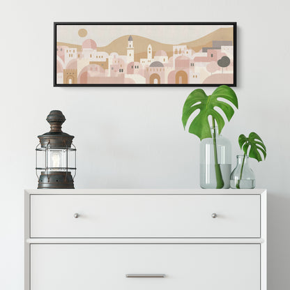 Jerusalem Painting Panoramic Framed Canvas Ready to Hang, Jerusalem Art Canvas Judaica Wall Art Home Decor, Jewish Painting Wall Decor