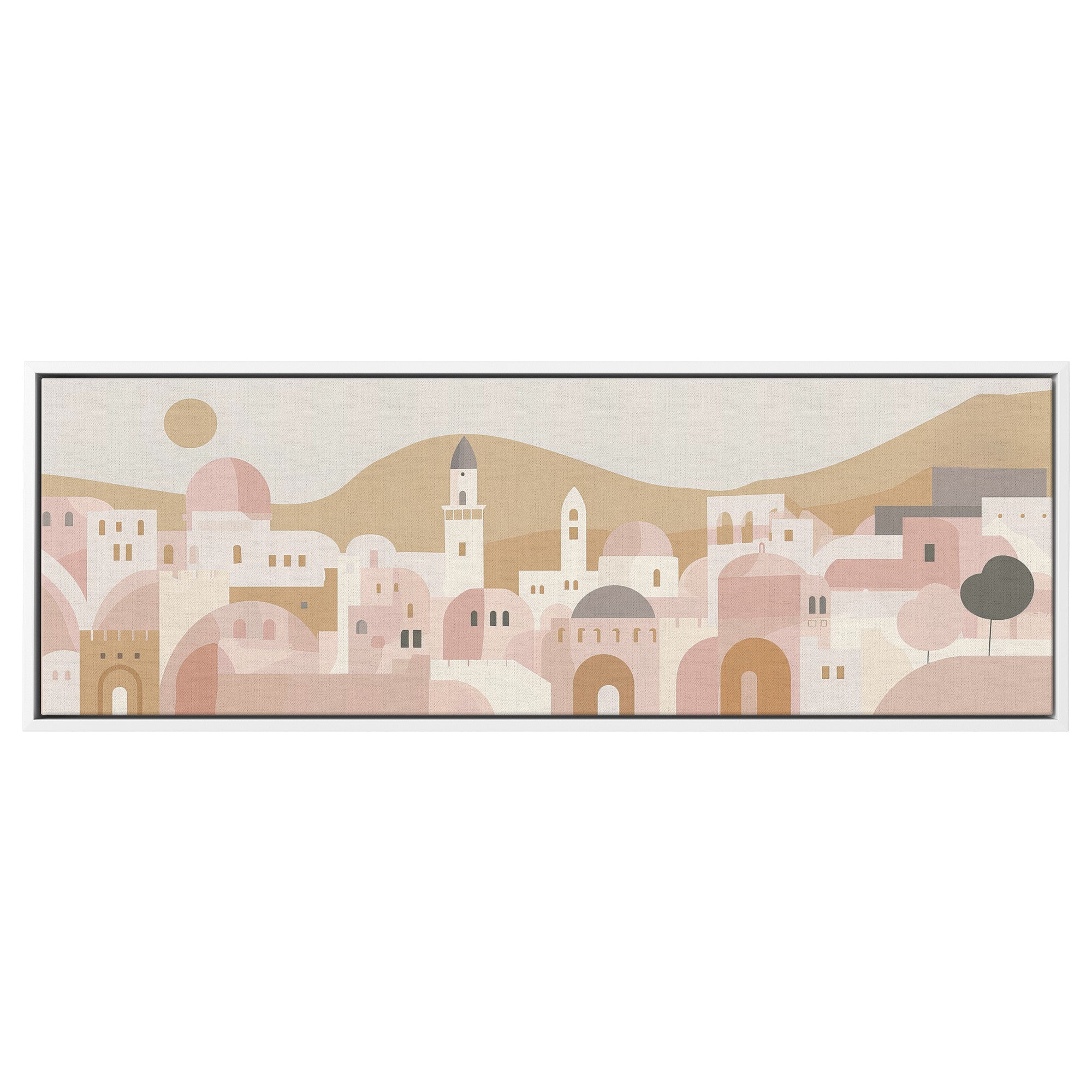 Jerusalem Painting Panoramic Framed Canvas Ready to Hang, Jerusalem Art Canvas Judaica Wall Art Home Decor, Jewish Painting Wall Decor