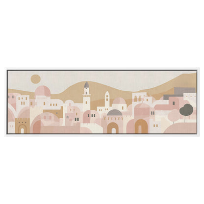 Jerusalem Painting Panoramic Framed Canvas Ready to Hang, Jerusalem Art Canvas Judaica Wall Art Home Decor, Jewish Painting Wall Decor
