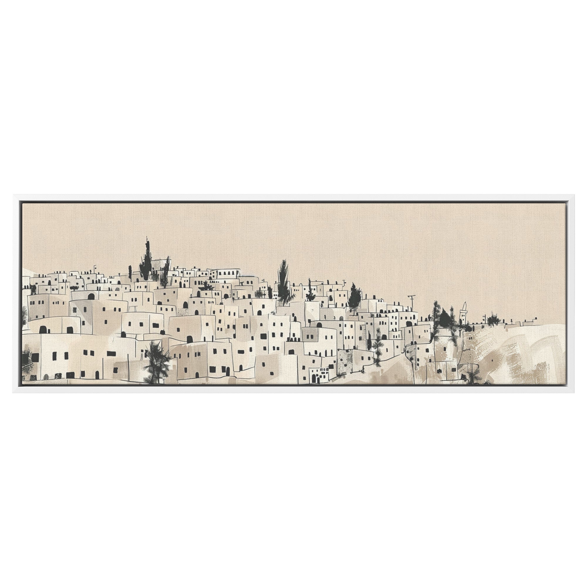 Jerusalem Painting Panoramic Framed Canvas Ready to Hang, Jerusalem Art Canvas Judaica Wall Art Home Decor, Jewish Painting Wall Decor