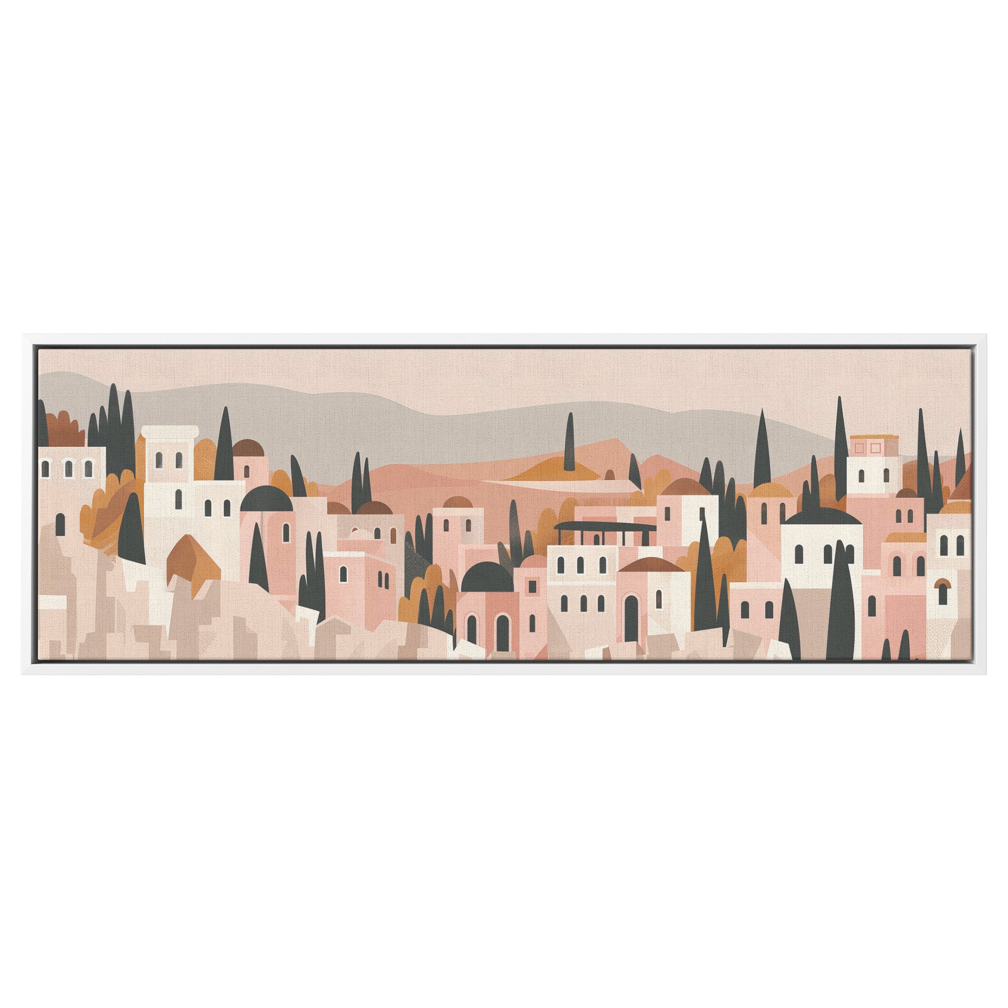 ציור ירושלים קנבס ממוסגר פנורמי מוכן לתלייה, קנבס אמנות ירושלים יודאיקה עיצוב קיר לבית, עיצוב קיר ציור יהודי