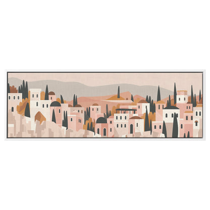 ציור ירושלים קנבס ממוסגר פנורמי מוכן לתלייה, קנבס אמנות ירושלים יודאיקה עיצוב קיר לבית, עיצוב קיר ציור יהודי