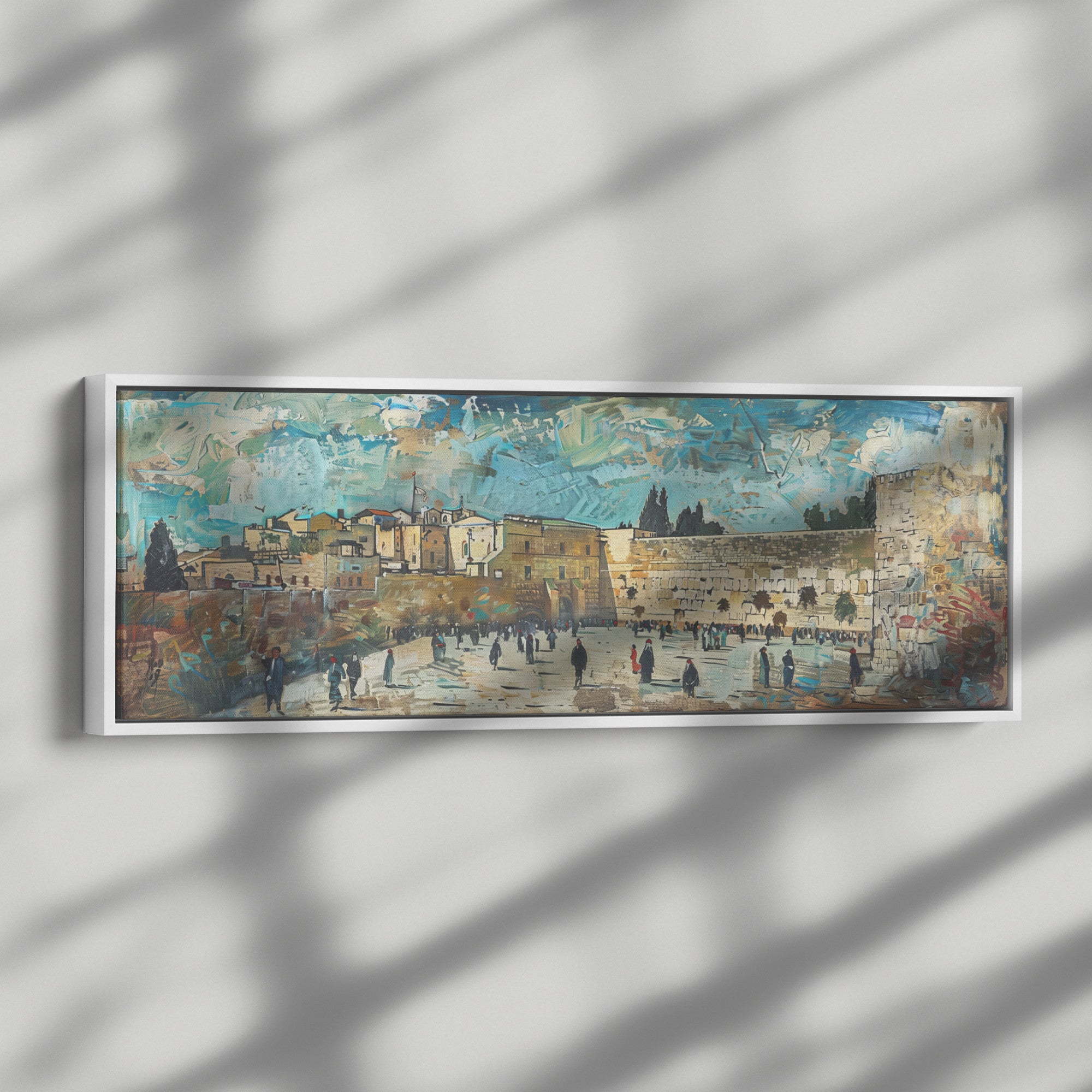 Kotel Painting Panoramic Framed Canvas Ready to Hang, Jerusalem Art Canvas Judaica Wall Art Home Decor Jewish Original Painting