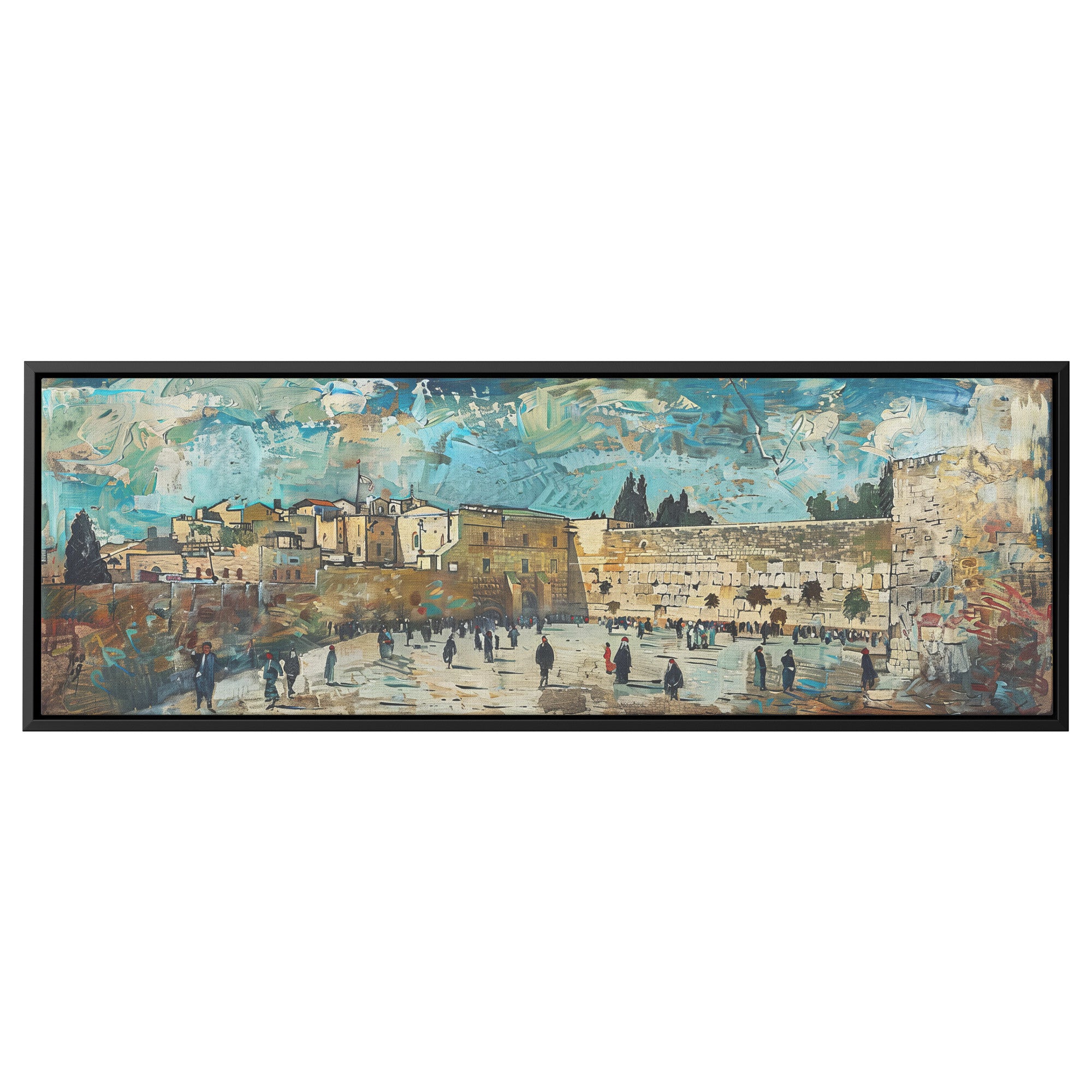 Kotel Painting Panoramic Framed Canvas Ready to Hang, Jerusalem Art Canvas Judaica Wall Art Home Decor Jewish Original Painting